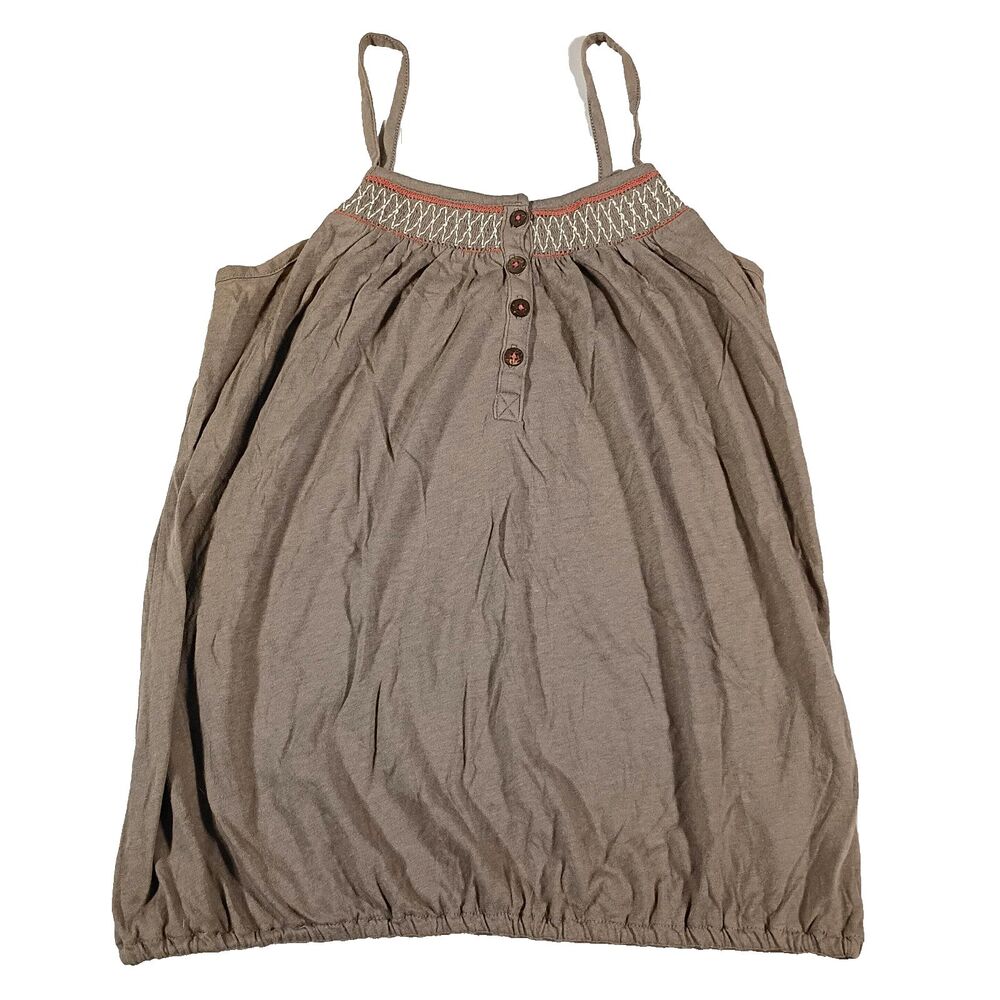Old Navy Y2K Blousy Smocked Tank Top Cami Elastic Waist Taupe Buttons S